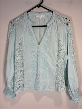 Bailey 44 Mint Crochet Lace Cotton Boho Blouse Top Size L Turquoise light blue